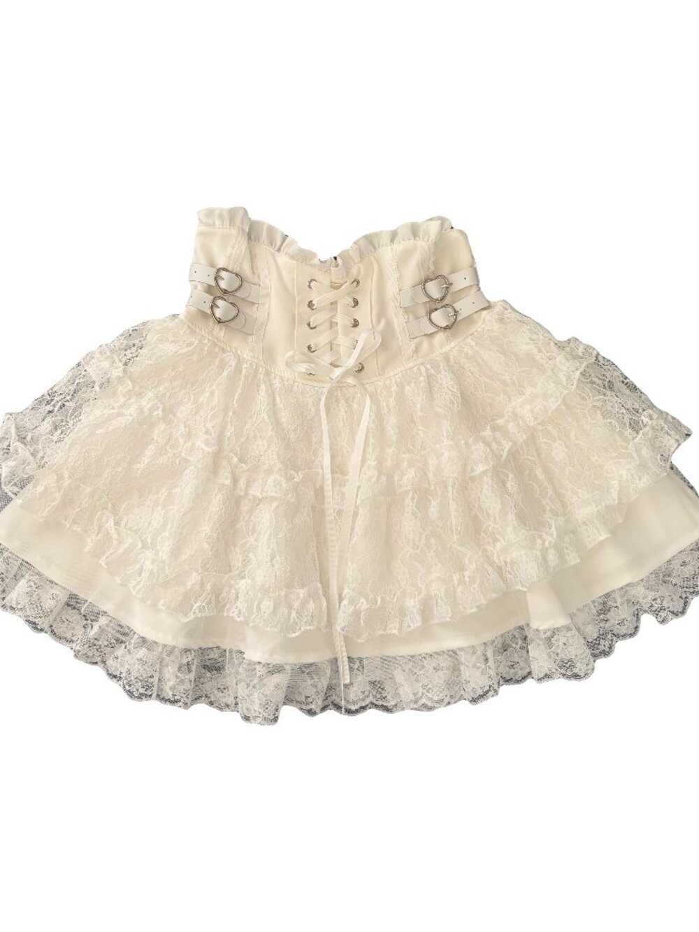 Sweet heart belt lace-up lace mini skirt